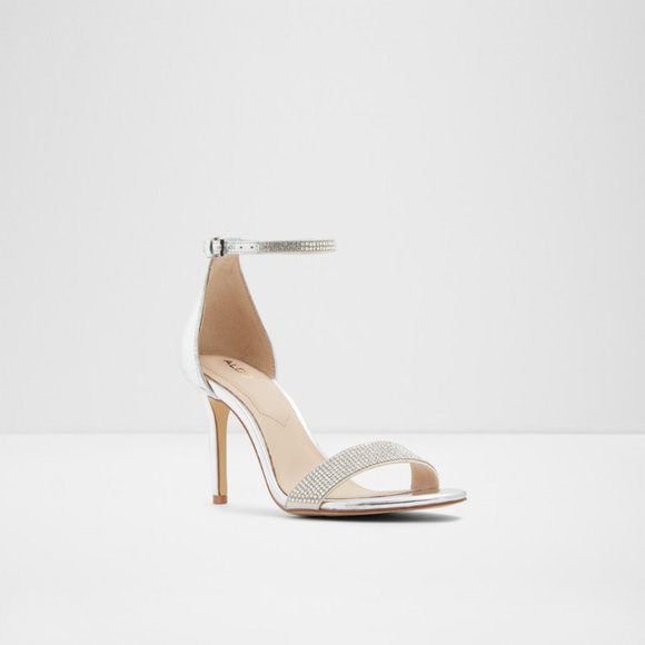 ALDO "Alodien" Silver Heels with Rhinestone Detail - Picture 1 of 4
